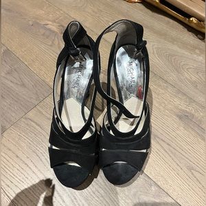 Michael kors black suede strappy heels